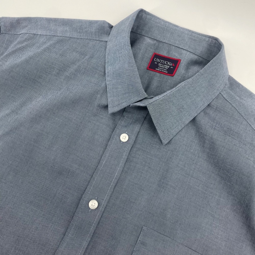 UNTUCKit Petrus WF Shirt Mens XXL Blue Short Sleeve Wrinkle Free Cotton
